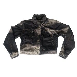 Harley Davidson Denim Jean Jacket Womens XS Black Cropped Motorcycle Moto READ